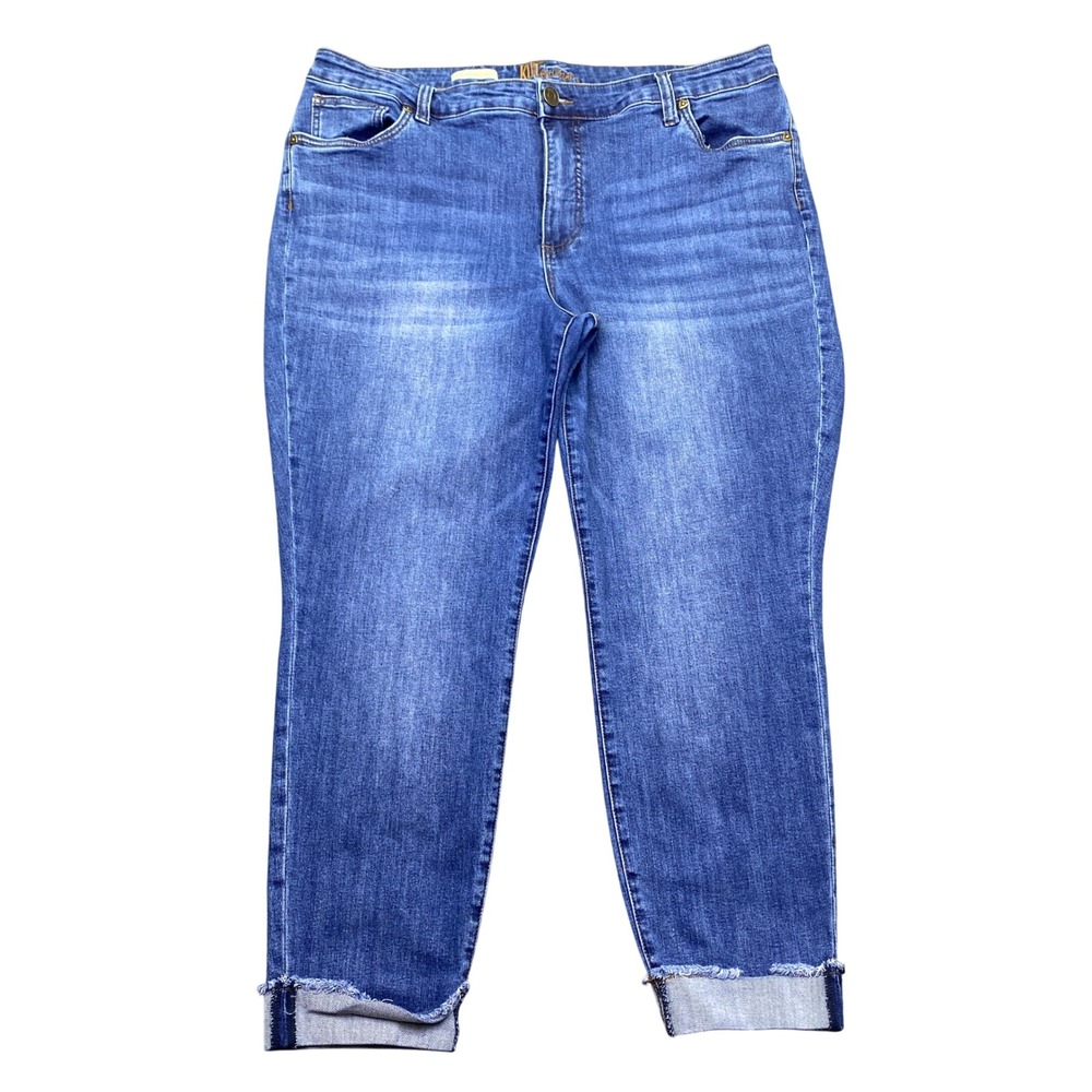 Kut from the Kloth Asher Ankle Straight Leg Jeans Blue Cuffed Raw Hem 18W